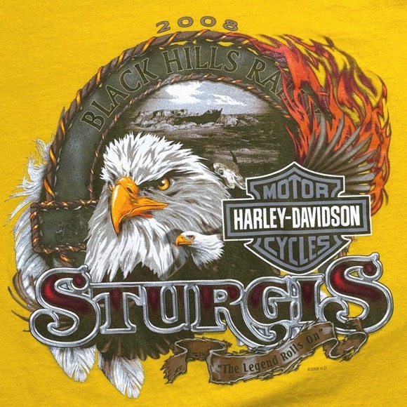 Harley Davidson Sturgis Black Hills Rally 2008 Yellow T Shirt Large USA - Picture 2 of 8